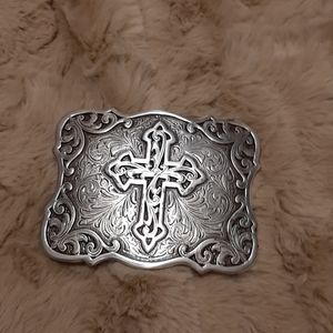 Silver cross belt buckle